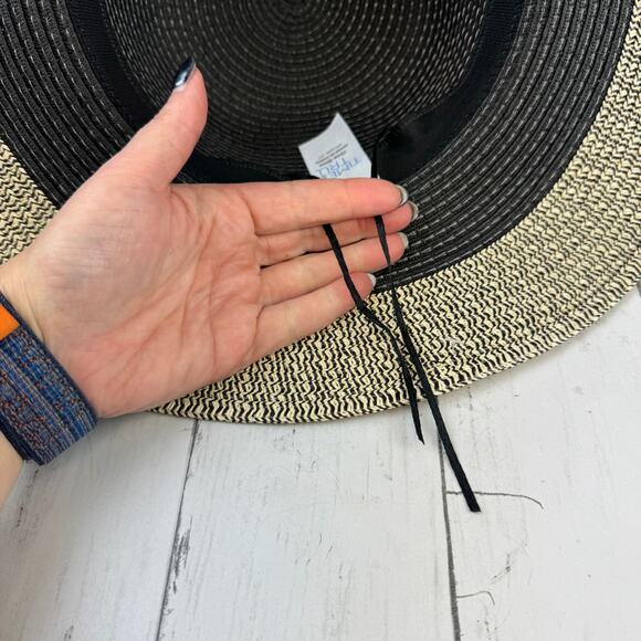 NWT Time and Tru Black Striped Packable Adjustable Floppy Straw Hat One Size - Picture 7 of 8